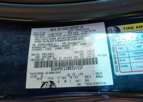 2008 Ford Fusion Se z USA, uszkodzony, nr VIN 3FAHP07Z58R201557